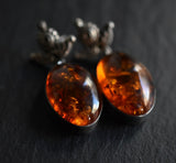 Eye-Catching Balkan Amber Vintage Silver Sterling 925 Earrings - Baga Ethnik Living