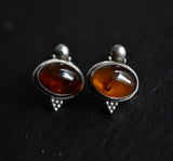 Unique Vintage Baltic Amber Silver Sterling 925 Post Back Earrings - Baga Ethnik Living