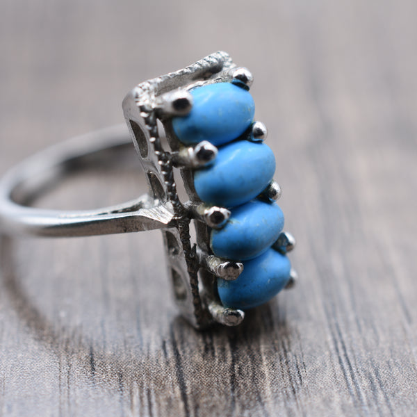 Bright Blue Turquoise 925 Sterling Silver Ring - Baga Ethnik Living