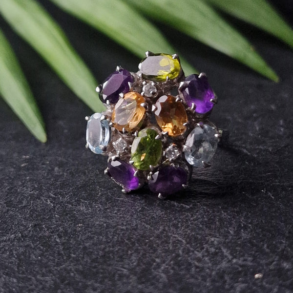 Semi Precious Gemstone Jewellery Cocktail Ring Citrine Amethyst Peridot - Baga Ethnik Living