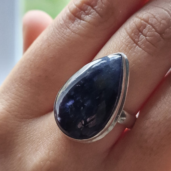 Stunning Teardrop Blue Goldstone 925 Sterling Silver Ring - Baga Ethnik Living