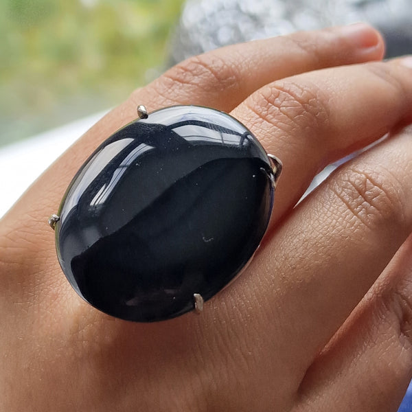 Statement Piece Black Onyx 925 Sterling Silver Ring - Baga Ethnik Living