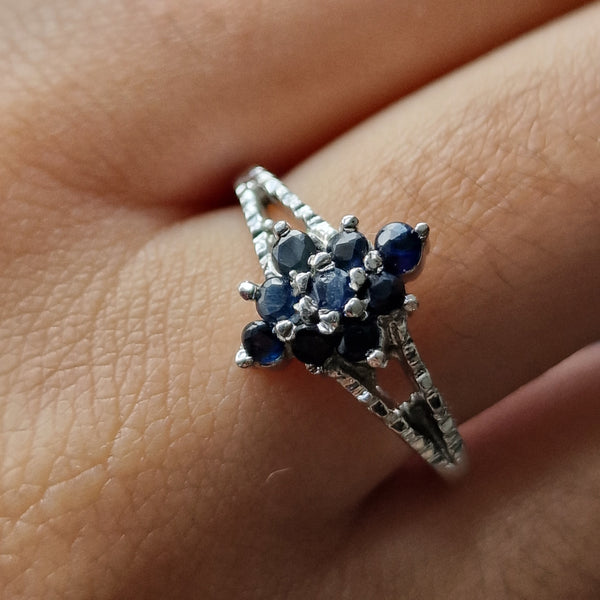 Clustered Blue Sapphire Silver Ring Engagement Ring - Baga Ethnik Living