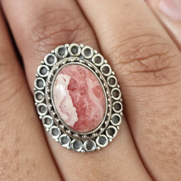 Vintage Style Rhodochrosite Handmade Silver Sterling 925 Ring - Baga Ethnik Living