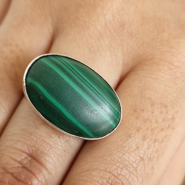 Chic Malachite Silver Sterling 925 Ring - Baga Ethnik Living