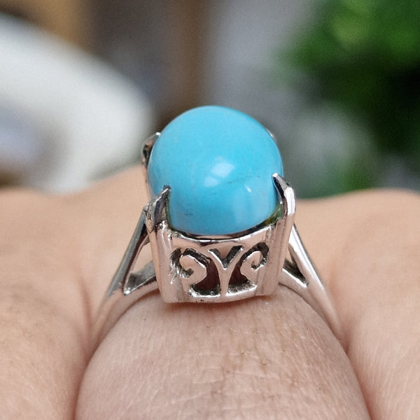 Bright Blue Turquoise Silver Sterling 925 Ring - Baga Ethnik Living