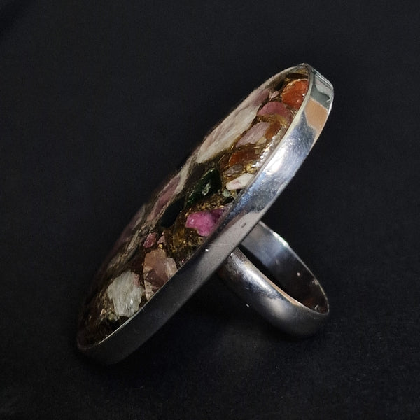 Beautiful Cocktail Ring Tourmaline Copper 925 Sterling Silver Jewellery - Baga Ethnik Living