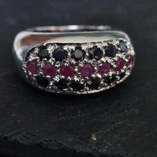 Natural Ruby and Sapphire Men Silver 925 Sterling Silver Ring - Baga Ethnik Living