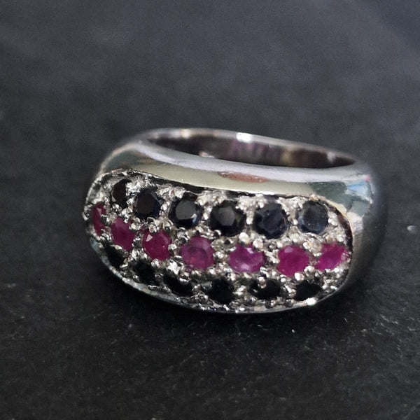 Natural Ruby and Sapphire Men Silver 925 Sterling Silver Ring - Baga Ethnik Living