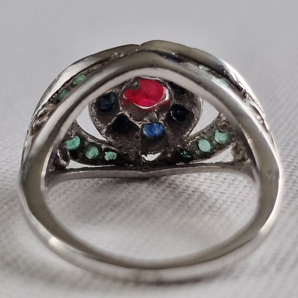 Handmade Sapphire, Ruby and Emerald Precious Silver Ring Jewellery - Baga Ethnik Living