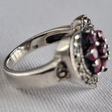 Vintage Heart Shape Ruby and Marcasite 925 Silver Sterling Ring - Baga Ethnik Living