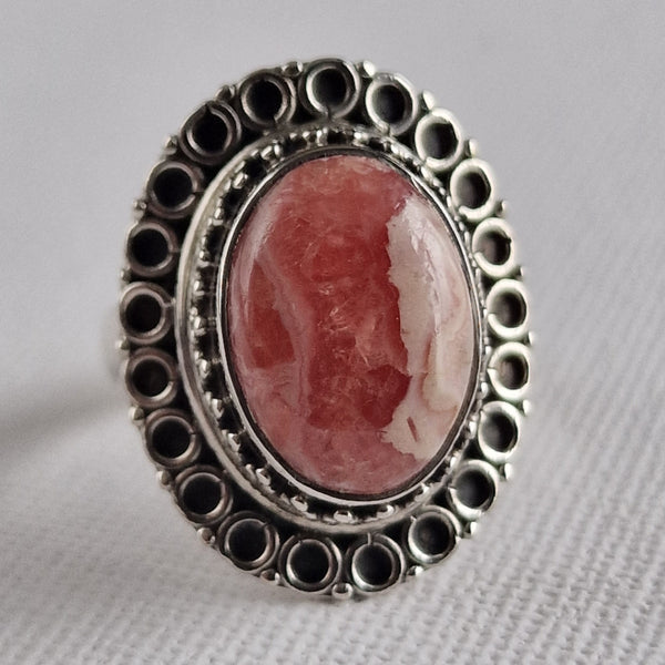 Vintage Style Rhodochrosite Handmade Silver Sterling 925 Ring - Baga Ethnik Living