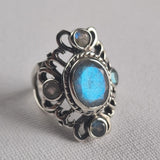 Elegant Vintage Himalayan Labradorite Sterling Silver 925 Ring - Baga Ethnik Living