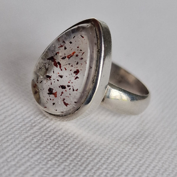 Striking Red Fire Harlequin Clear Quartz Silver Sterling 925 Ring - Baga Ethnik Living