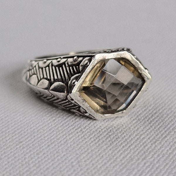 Vintage Handmade Smoky Quartz Faceted 925 Silver Sterling Ring - Baga Ethnik Living