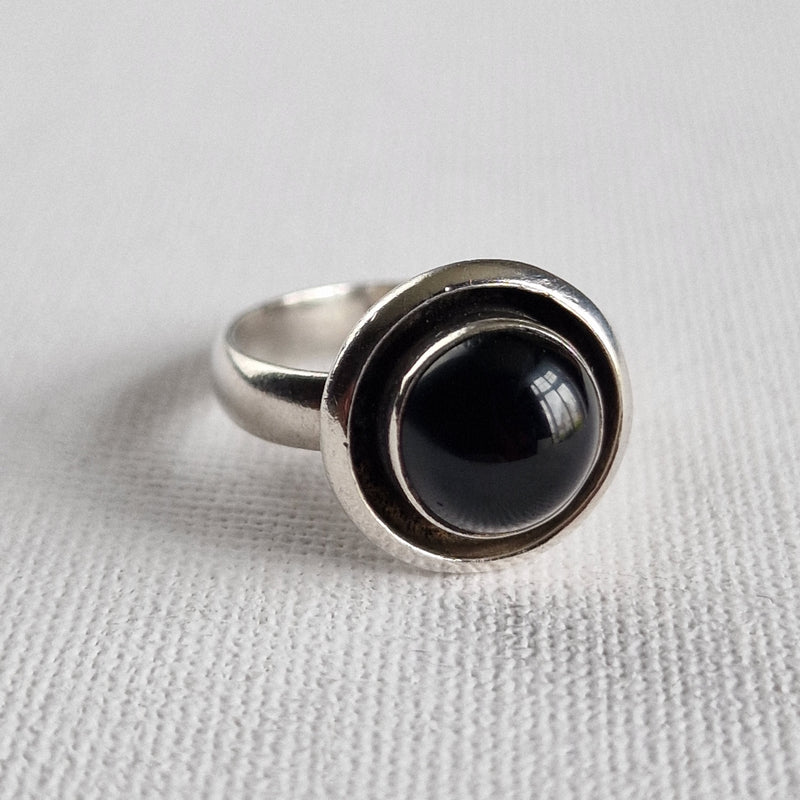 Simplistic Bohemian Black Onyx Silver Sterling 925 Ring - Baga Ethnik Living