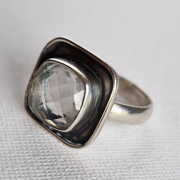 Vintage Faceted Clear Quartz Sterling 925 Silver Ring - Baga Ethnik Living