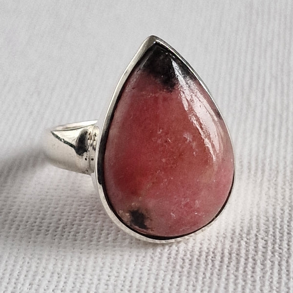 Boho Teardrop Rhodonite Silver Sterling 925 Ring - Baga Ethnik Living