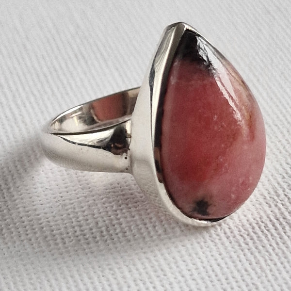 Boho Teardrop Rhodonite Silver Sterling 925 Ring - Baga Ethnik Living