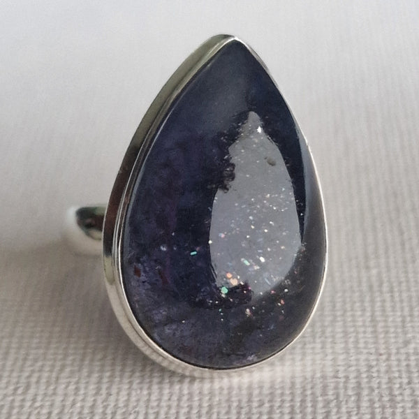 Stunning Teardrop Blue Goldstone 925 Sterling Silver Ring - Baga Ethnik Living