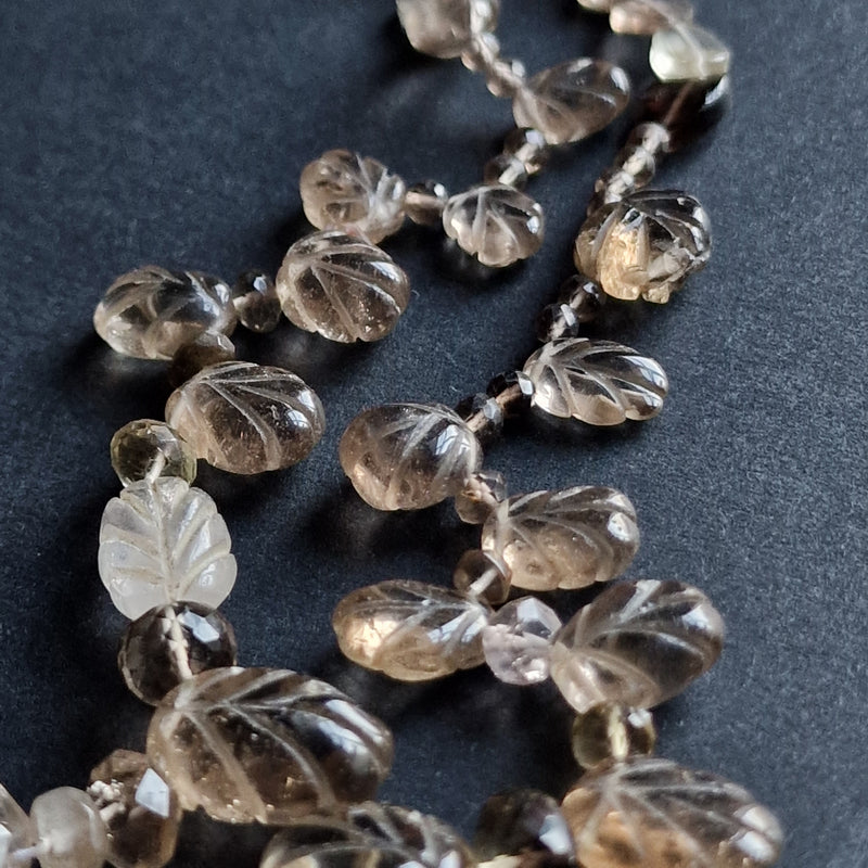 Lovely Smoky Natural Quartz Leafy Design Necklace - Baga Ethnik Living