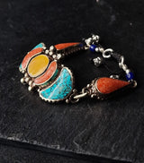 Nepali Silver Bracelet Handmade Turquoise Coral Jewelry Gift for Him