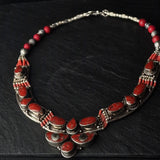 Vibrant Red Coral Tibetan Silver Handmade Necklace