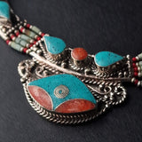 Handmade Unique Tibetan Silver Turquoise and Coral Necklace - Baga Ethnik Living