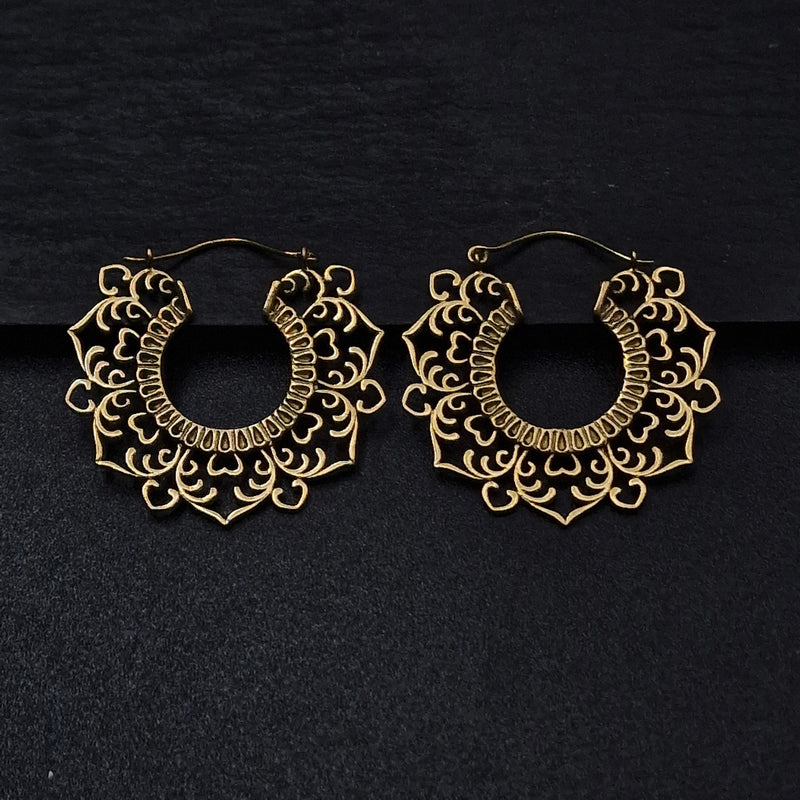 Lightweight Floral Lotus Tribal Hoop Earrings