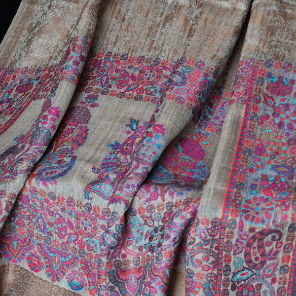 Lightweight, Finest Quality Wool Paisley Weave Pashmina Stoles – Perfect for Every Season - Creamy Pink