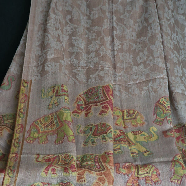 Soft Kashmir Pashmina Jacquard Loomed Kani Cashmere Stole - Rosy Oak