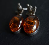 Eye-Catching Balkan Amber Vintage Silver Sterling 925 Earrings - Baga Ethnik Living