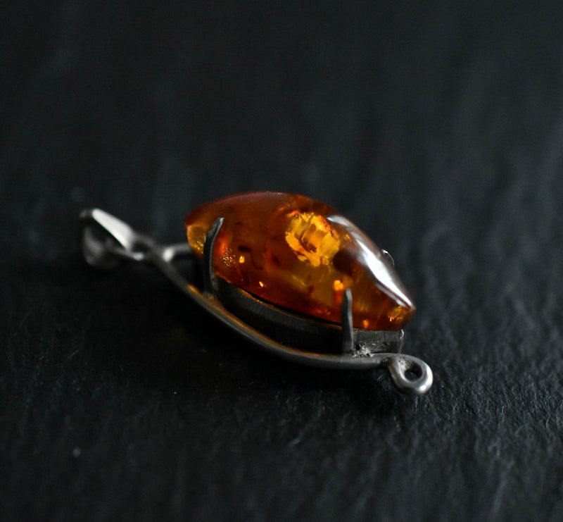 One-Of-A-Kind Silver Sterling Vintage Baltic Amber 925 Pendant - Baga Ethnik Living