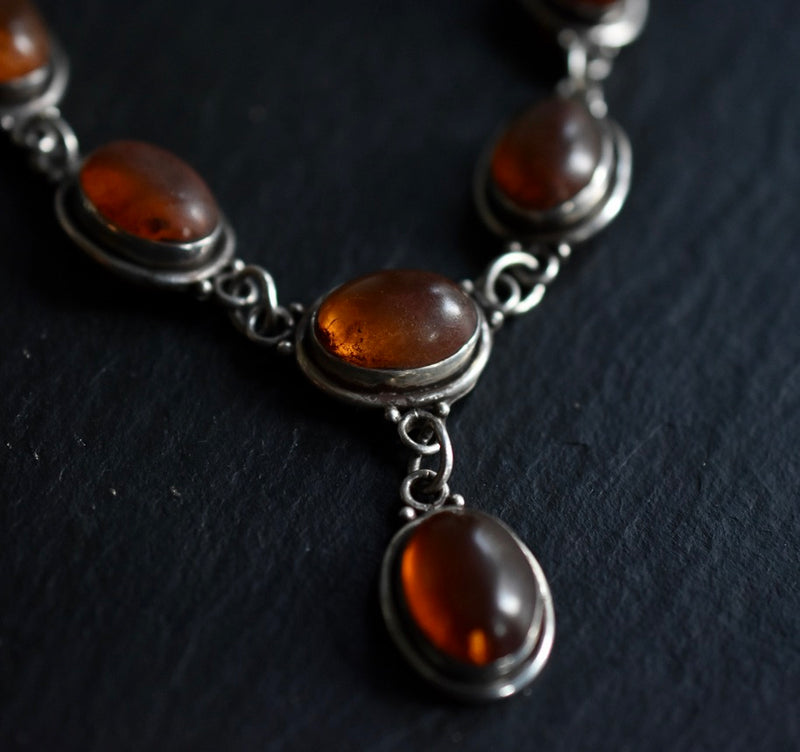 Vintage Balkan Amber Silver Sterling 925 Chain Necklace - Baga Ethnik Living