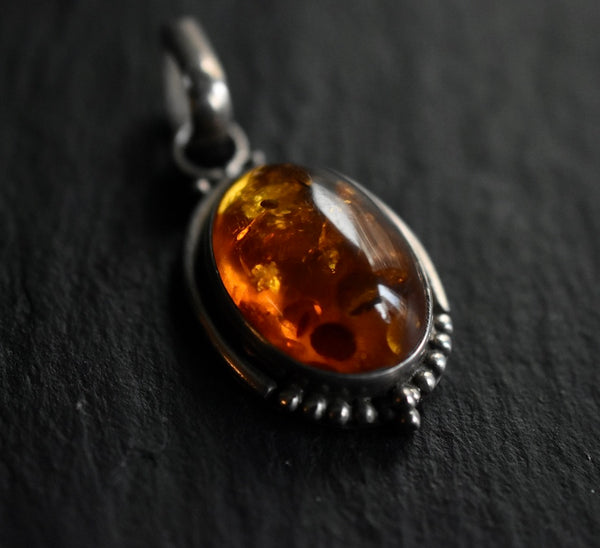 Handmade Vintage Blatic Amber Silver Sterling Oval 925 Pendant - Baga Ethnik Living