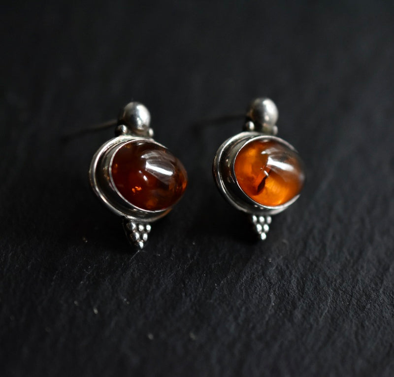 Unique Vintage Baltic Amber Silver Sterling 925 Post Back Earrings - Baga Ethnik Living