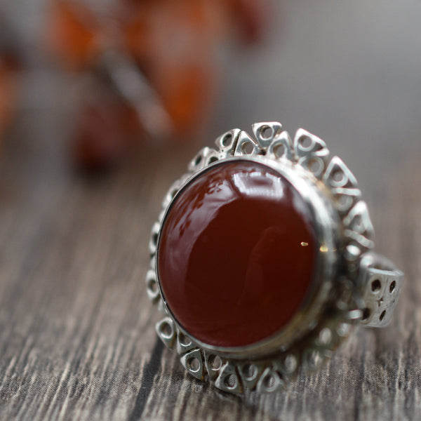 Handmade Carnelian 925 Sterling Silver Ring - Baga Ethnik Living