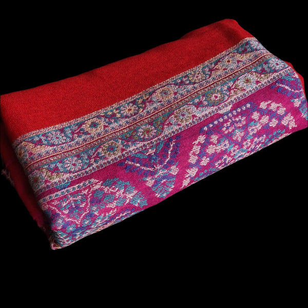 Authentic Luxury Soft Kashmir Border Red Kani Weave Pashminas - Berries