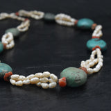 Vintage Himalayan Turquoise Coral Pearl Necklace Handmade Jewellery - Baga Ethnik Living