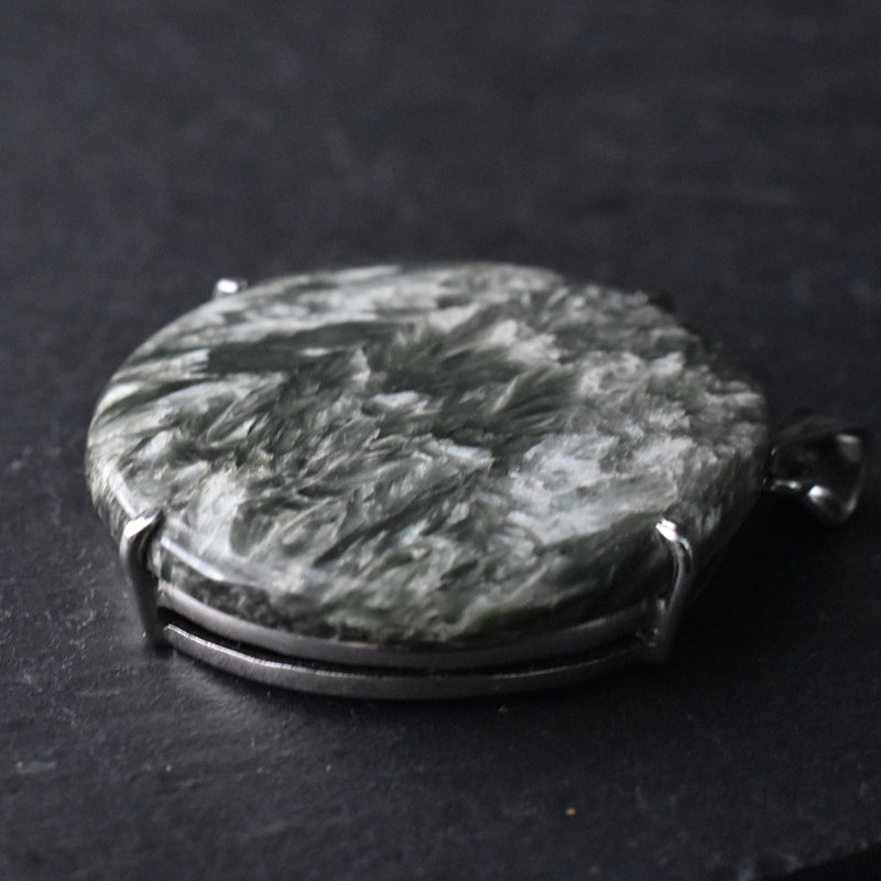 Stunning Statement Piece Green Seraphinite Silver Sterling 925 Pendant - Baga Ethnik Living