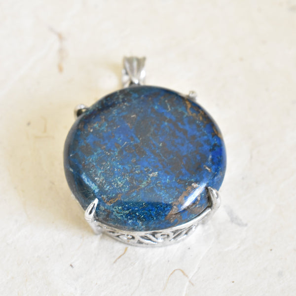 Dignified Deep Blue Chrysocolla Pendant - Tibetan Jewelry | Baga Ethnik Living