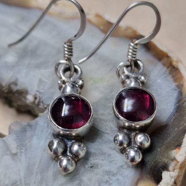 Unique Red Garnet and Sterling Silver 925 Hook Earrings - Baga Ethnik Living