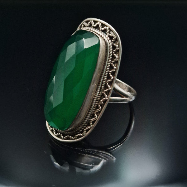 Magnificence Green Onyx Sterling Silver Ring - Baga Ethnik Living