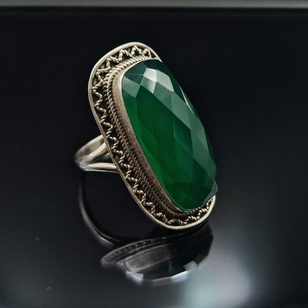 Magnificence Green Onyx Sterling Silver Ring - Baga Ethnik Living