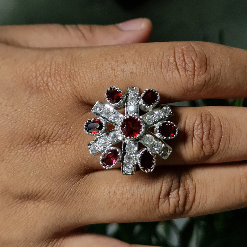 Gorgeous Cocktail Garnet & Zircon Silver Sterling Ring - Baga Ethnik Living