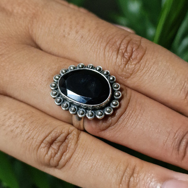 Himalayan Black Onyx Silver Ring - Baga Ethnik Living