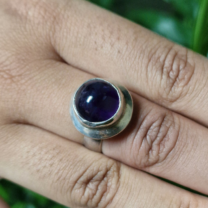 Handcrafted Amethyst Crystal Silver Sterling Ring - Baga Ethnik Living