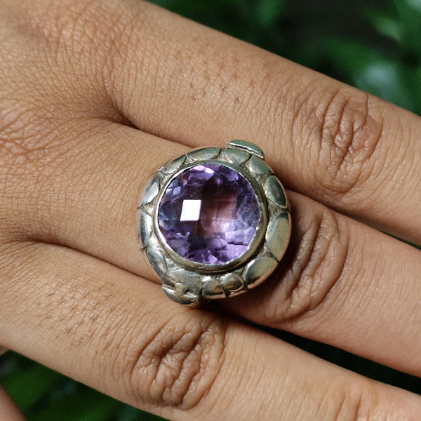 Handmade Faceted Amethyst Crystal Sterling Silver 925 Ring - Baga Ethnik Living