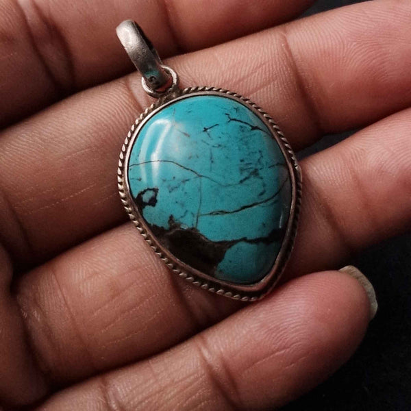 Vintage Turquoise Sterling Silver Pendant - Baga Ethnik Living