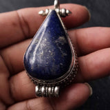 Vintage Handmade Lapis Lazuli and Sterling Silver Ghau Pendent Amulet - Baga Ethnik Living